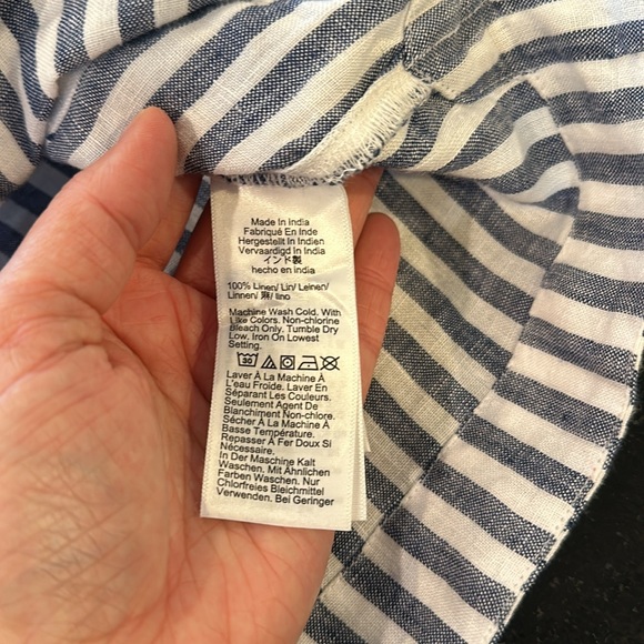 JCREW 100% Linen White and Blue Striped Tunic Blouse Size Medium - Picture 3 of 7